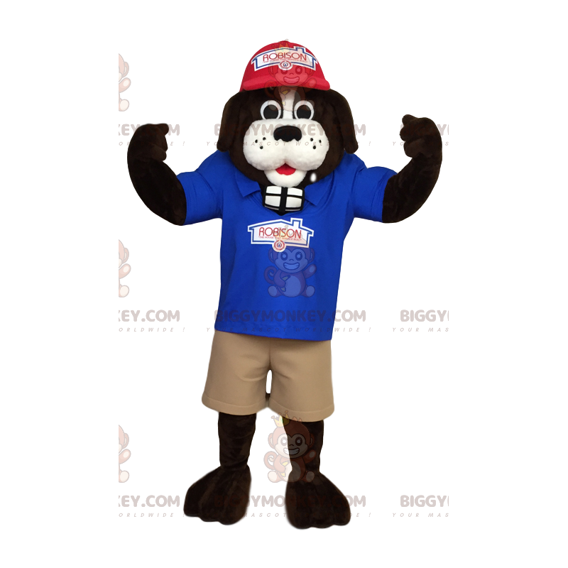 Traje de mascote BIGGYMONKEY™ de São Bernardo em roupas de