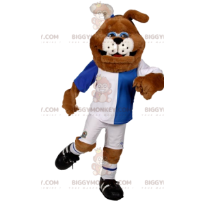 Disfraz de mascota BIGGYMONKEY™ de bulldog con ropa de fútbol.