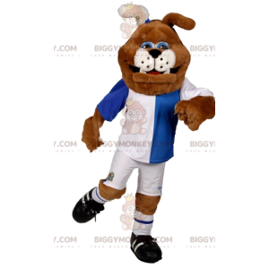 Kostium buldoga maskotki BIGGYMONKEY™ w stroju piłkarskim.