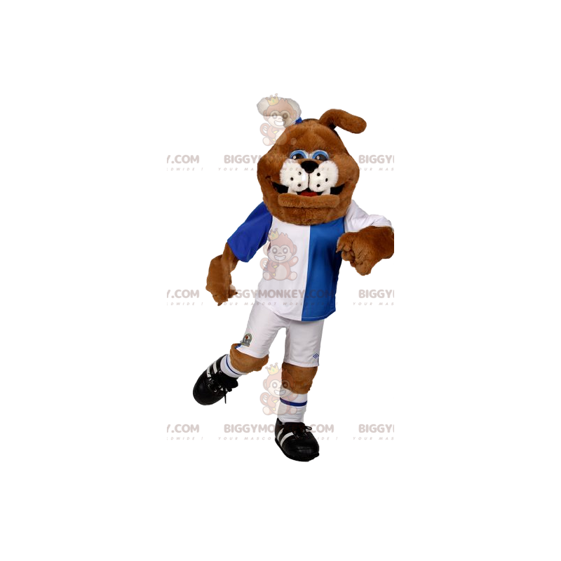 Costume de mascotte BIGGYMONKEY™ de bull-dog en tenue de foot.