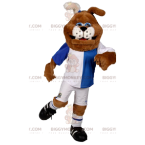 Costume de mascotte BIGGYMONKEY™ de bull-dog en tenue de foot.