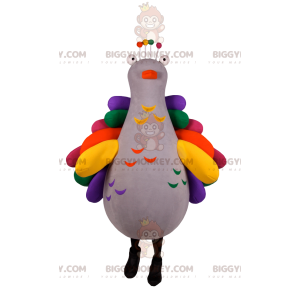 BIGGYMONKEY™ mascot costume of white peacock with multicolored