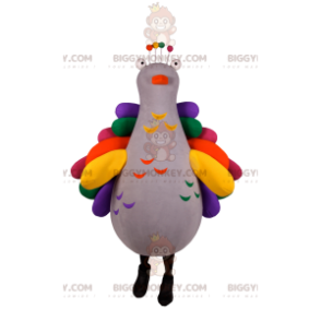 BIGGYMONKEY™ mascot costume of white peacock with multicolored