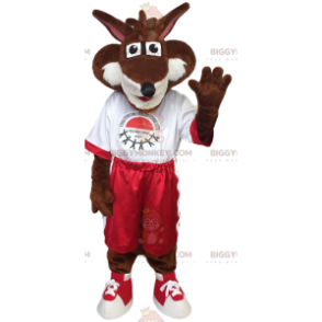 Brown Fox BIGGYMONKEY™ Mascot Costume In Red And White