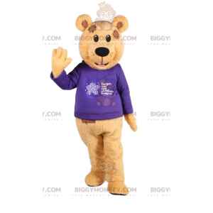 Costume da mascotte orso bruno BIGGYMONKEY™ con jersey blu.