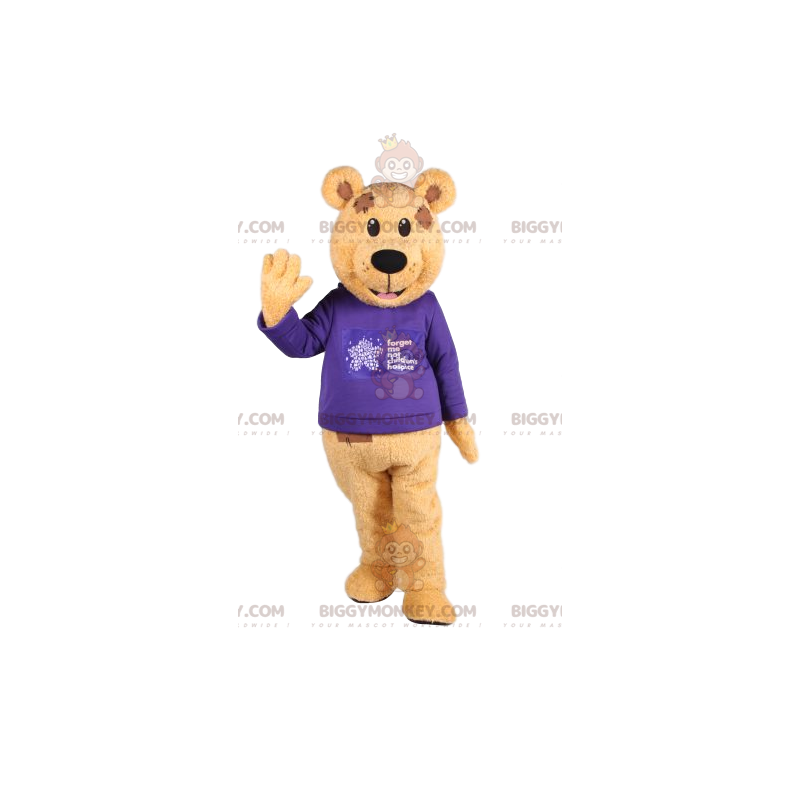 Brown bear BIGGYMONKEY™ mascot costume with blue jersey. bear