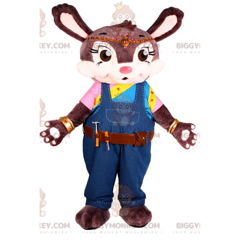 Costume de mascotte BIGGYMONKEY™ de lapine marron avec une