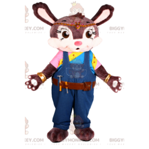 Costume de mascotte BIGGYMONKEY™ de lapine marron avec une