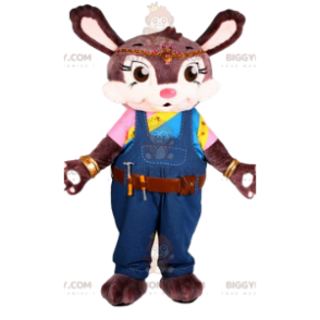 Costume de mascotte BIGGYMONKEY™ de lapine marron avec une