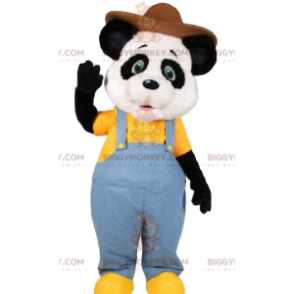 BIGGYMONKEY™ Panda-mascottekostuum in spijkerbroek en hoed -