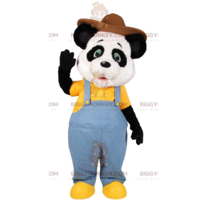 BIGGYMONKEY™ Panda Mascot Costume In Jeans Overalls And Hat –