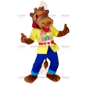 BIGGYMONKEY™ Costume da mascotte Cammello marrone in jeans e