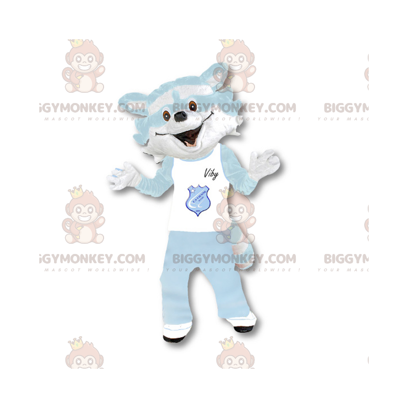 Witte en hemelsblauwe wasbeer BIGGYMONKEY™ mascottekostuum -