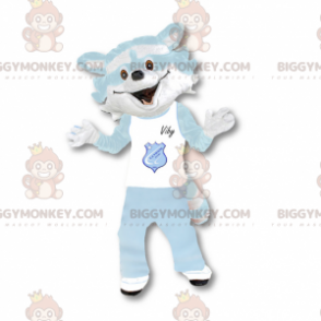 Costume de mascotte BIGGYMONKEY™ de raton laveur blanc et bleu