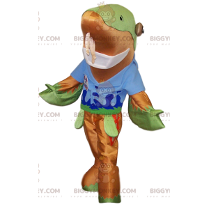 Dolfijn BIGGYMONKEY™ mascottekostuum met blauw t-shirt. dolfijn