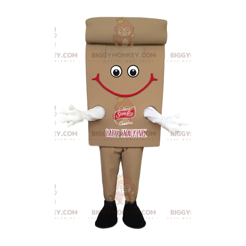 Disfraz de mascota snack BIGGYMONKEY™ marrón sonriente. disfraz