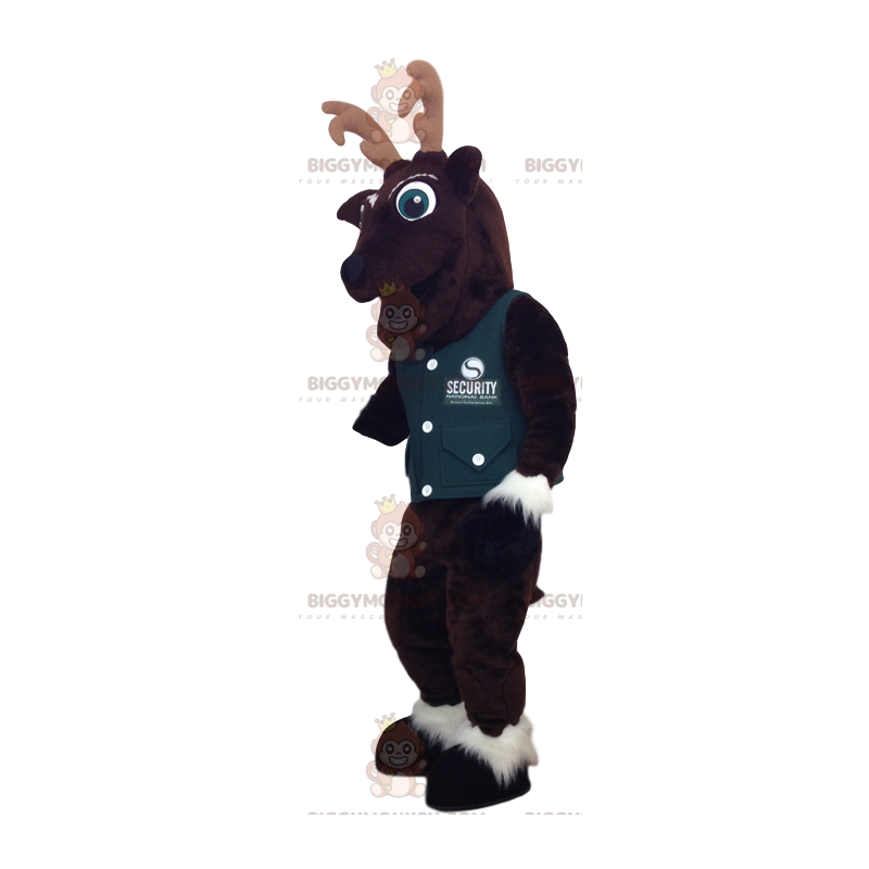 Brown Deer BIGGYMONKEY™ Mascot Costume with Green Vest. deer