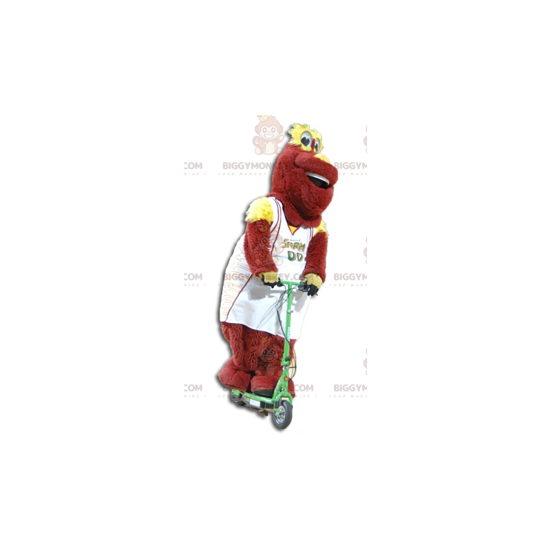 Disfraz de mascota BIGGYMONKEY™ de peluche rojo y amarillo en