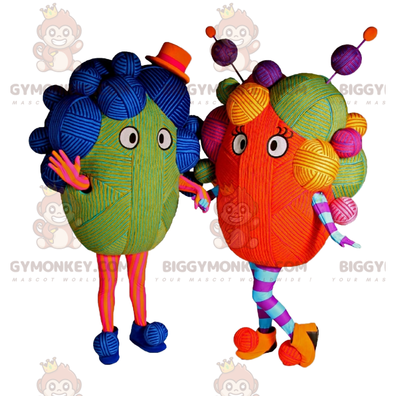 BIGGYMONKEY™ costume da mascotte in gomitolo multicolore. -
