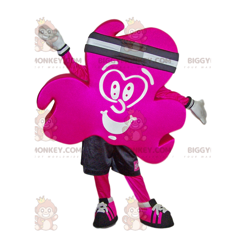 Costume de mascotte BIGGYMONKEY™ de trèfle fushia en tenue de