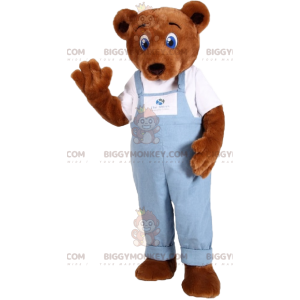Brown Bear BIGGYMONKEY™ maskottiasu sinisillä haalareilla -