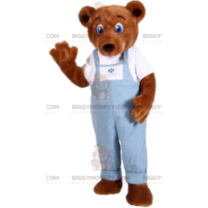 Brown Bear BIGGYMONKEY™ Mascot Costume with Blue Overalls –