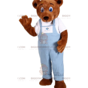 Brown Bear BIGGYMONKEY™ Mascot Costume with Blue Overalls –