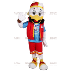 Costume de mascotte BIGGYMONKEY™ de canard blanc en tenue