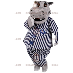 Traje de mascote BIGGYMONKEY™ de hipopótamo cinza em pijama