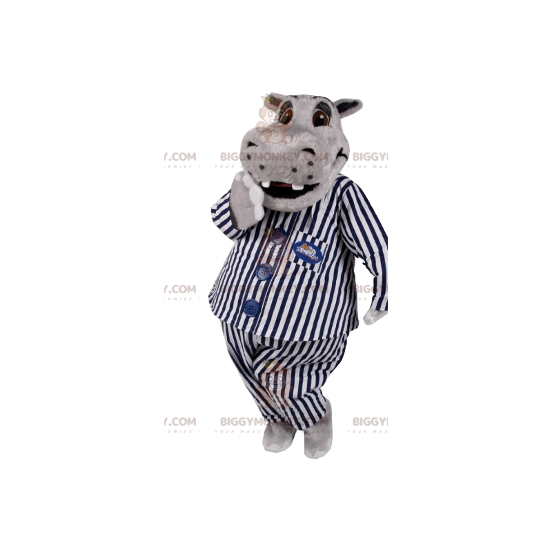 BIGGYMONKEY™ costume mascotte di ippopotamo grigio in pigiama a