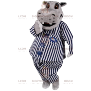 BIGGYMONKEY™ mascottekostuum van grijs nijlpaard in gestreepte