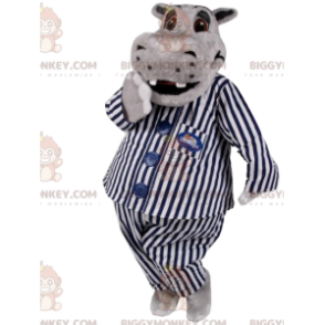 BIGGYMONKEY™ costume mascotte di ippopotamo grigio in pigiama a