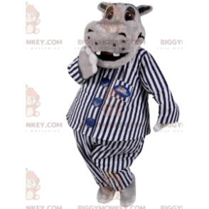 BIGGYMONKEY™ mascot costume of gray hippopotamus in striped