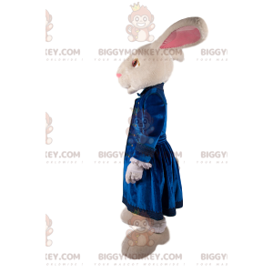 Wit konijn BIGGYMONKEY™ mascottekostuum met blauw fluwelen