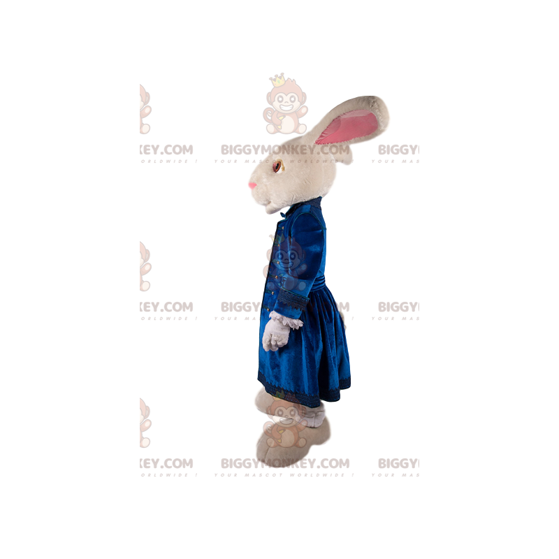 Vit kanin BIGGYMONKEY™ maskotdräkt med blå sammetsjacka -