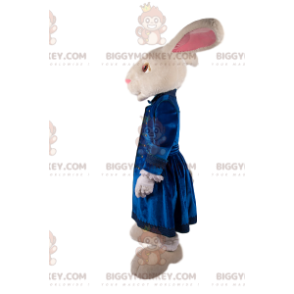 Hvid kanin BIGGYMONKEY™ maskotkostume med blå fløjlsjakke -