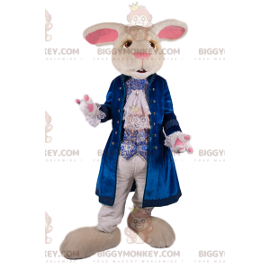 White Rabbit BIGGYMONKEY™ Mascot Costume with Blue Velvet