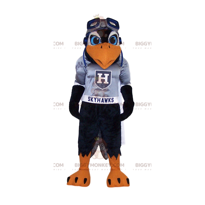 BIGGYMONKEY™ Mascot Costume Black Eagle In Gray Supporter