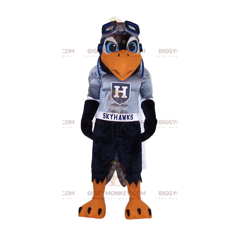 Costume de mascotte BIGGYMONKEY™ d'aigle noir en maillot de