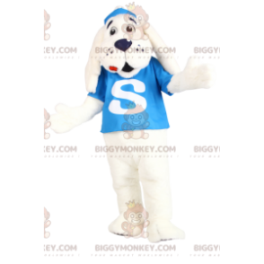 BIGGYMONKEY™ Mascot Costume White Dog with Turquoise Jersey –