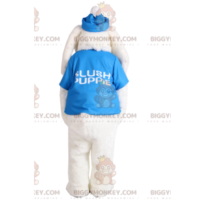 Costume de mascotte BIGGYMONKEY™ de chien blanc avec un maillot