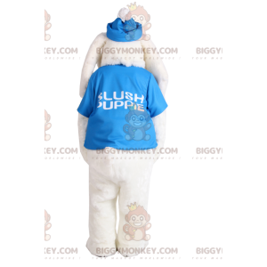 Traje de mascote BIGGYMONKEY™ cão branco com camisa turquesa –