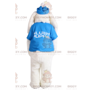 BIGGYMONKEY™ Mascot Costume White Dog with Turquoise Jersey –