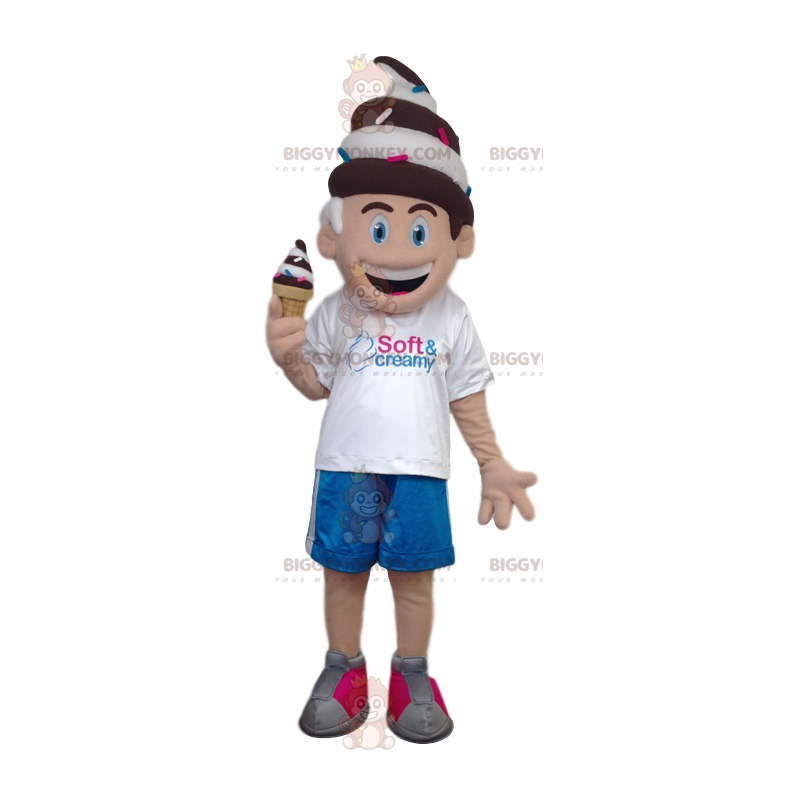 Little Boy BIGGYMONKEY™ Mascot Costume With Ice Cream Cone –