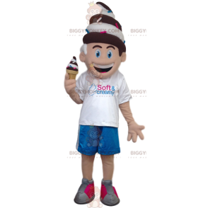 Little Boy BIGGYMONKEY™ Mascot Costume With Ice Cream Cone –