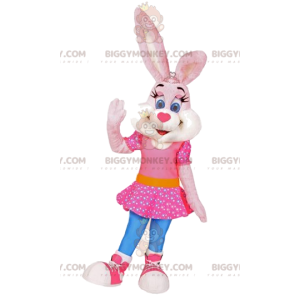 Bunny BIGGYMONKEY™ maskotkostume med lyserød kjole.