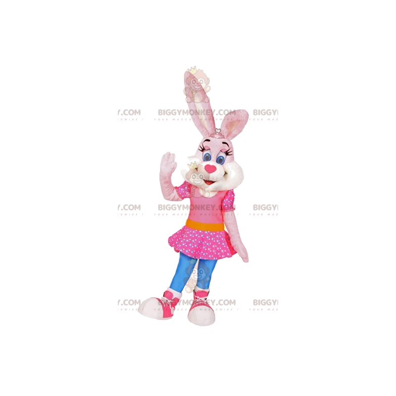 Bunny BIGGYMONKEY™ mascottekostuum met roze jurk -