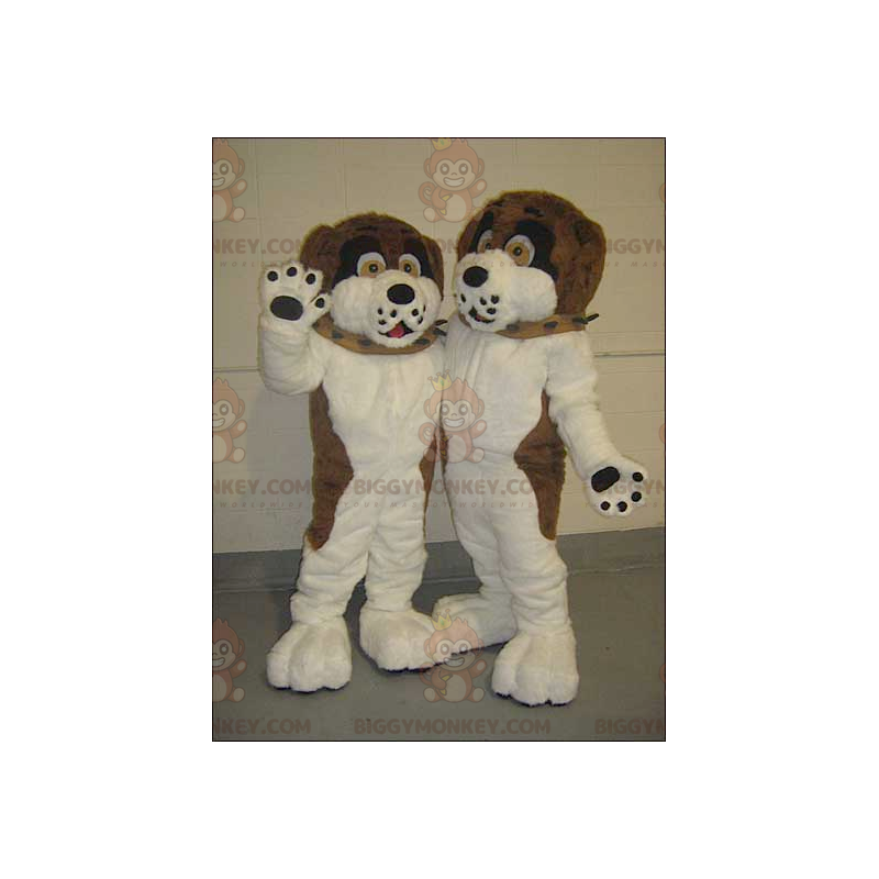 2 BIGGYMONKEY™s brown black and white dog mascots -