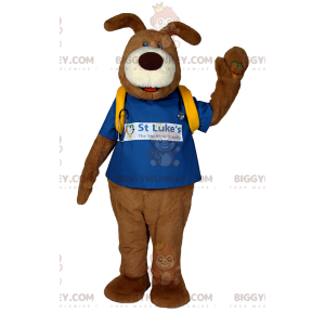 Κοστούμι μασκότ καφέ σκύλου BIGGYMONKEY™ με μπλε μπλουζάκι και