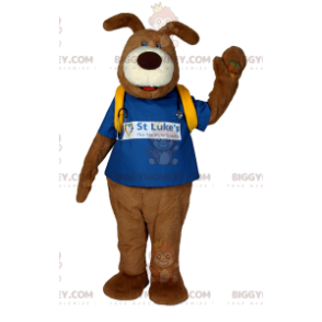 Brun hund BIGGYMONKEY™ maskotdräkt med blå t-shirt och